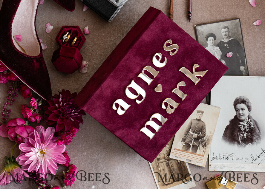 PHOTO ALBUM/ PHOTO BOX Velvet Photo Box Photographer Box Burgundy Velvet Photo Box, Maroon Photographer Box, Marsala Gold Wedding Memory Box, Gold Mirror Custom Keepsake Box, Photographer Gifts for Clients, Wedding Pictures packaging, Custom photography Copper box