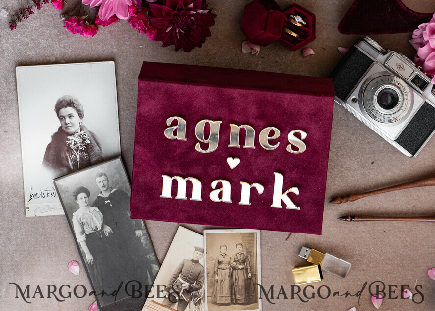 PHOTO ALBUM/ PHOTO BOX Velvet Photo Box Photographer Box Burgundy Velvet Photo Box, Maroon Photographer Box, Marsala Gold Wedding Memory Box, Gold Mirror Custom Keepsake Box, Photographer Gifts for Clients, Wedding Pictures packaging, Custom photography Copper box