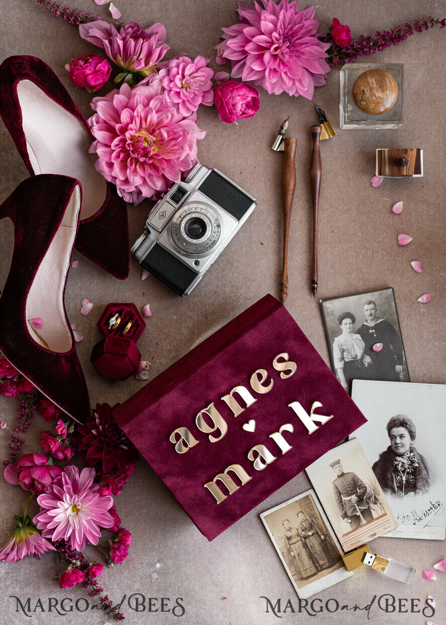 PHOTO ALBUM/ PHOTO BOX Velvet Photo Box Photographer Box Burgundy Velvet Photo Box, Maroon Photographer Box, Marsala Gold Wedding Memory Box, Gold Mirror Custom Keepsake Box, Photographer Gifts for Clients, Wedding Pictures packaging, Custom photography Copper box