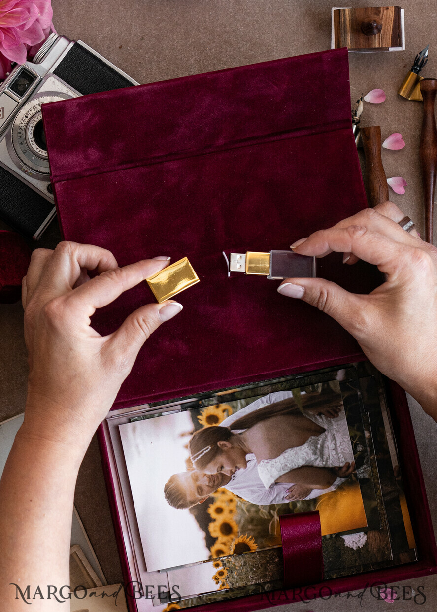 PHOTO ALBUM/ PHOTO BOX Velvet Photo Box Photographer Box Burgundy Velvet Photo Box, Maroon Photographer Box, Marsala Gold Wedding Memory Box, Gold Mirror Custom Keepsake Box, Photographer Gifts for Clients, Wedding Pictures packaging, Custom photography Copper box