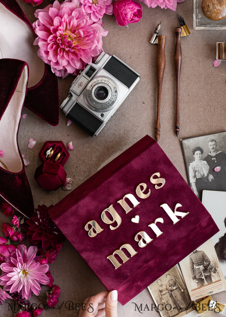 PHOTO ALBUM/ PHOTO BOX Velvet Photo Box Photographer Box Burgundy Velvet Photo Box, Maroon Photographer Box, Marsala Gold Wedding Memory Box, Gold Mirror Custom Keepsake Box, Photographer Gifts for Clients, Wedding Pictures packaging, Custom photography Copper box