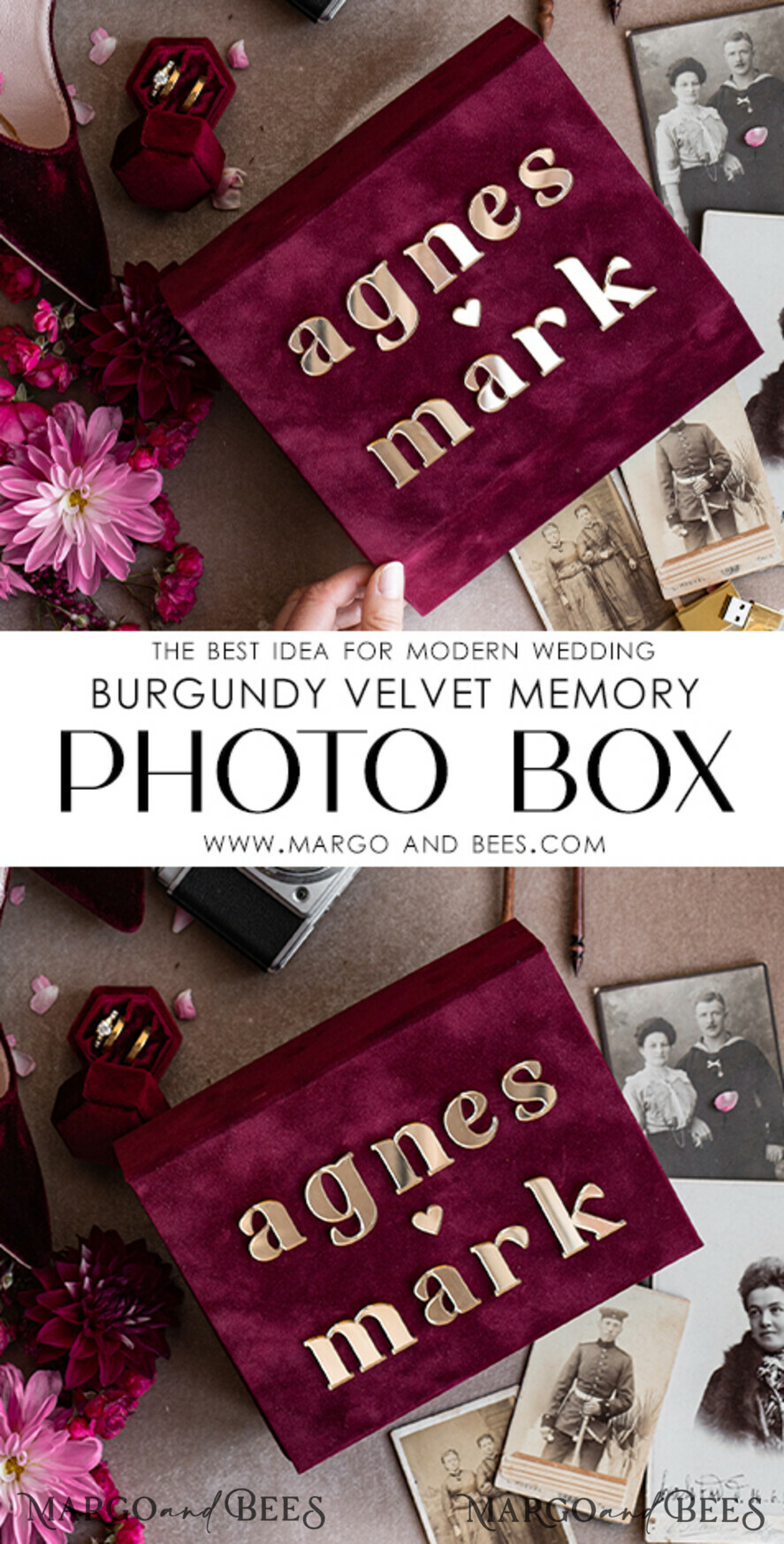 PHOTO ALBUM/ PHOTO BOX Velvet Photo Box Photographer Box Burgundy Velvet Photo Box, Maroon Photographer Box, Marsala Gold Wedding Memory Box, Gold Mirror Custom Keepsake Box, Photographer Gifts for Clients, Wedding Pictures packaging, Custom photography Copper box
