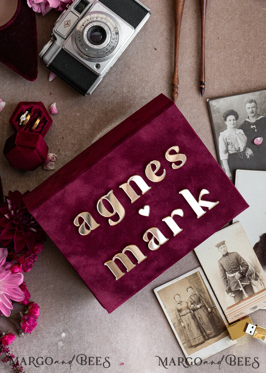 PHOTO ALBUM/ PHOTO BOX Velvet Photo Box Photographer Box Burgundy Velvet Photo Box, Maroon Photographer Box, Marsala Gold Wedding Memory Box, Gold Mirror Custom Keepsake Box, Photographer Gifts for Clients, Wedding Pictures packaging, Custom photography Copper box