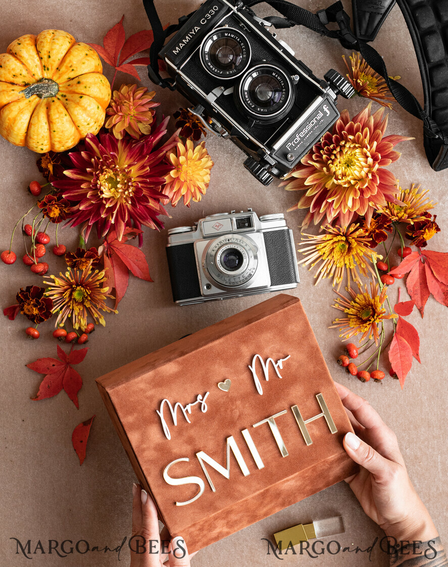 PHOTO ALBUM/ PHOTO BOX Velvet Photo Box Photographer Box Terracotta Velvet Photo Box Photographer Box Wedding Memory Box, Burnt Orange Custom Keepsake Box, Rust Photographer Gifts for Clients, Wedding Pictures packaging, Custom photography Copper box