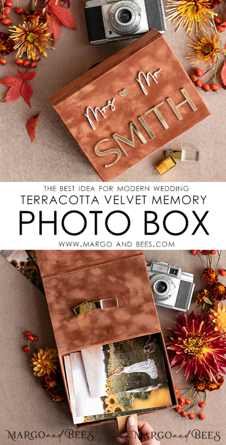 PHOTO ALBUM/ PHOTO BOX Velvet Photo Box Photographer Box Terracotta Velvet Photo Box Photographer Box Wedding Memory Box, Burnt Orange Custom Keepsake Box, Rust Photographer Gifts for Clients, Wedding Pictures packaging, Custom photography Copper box