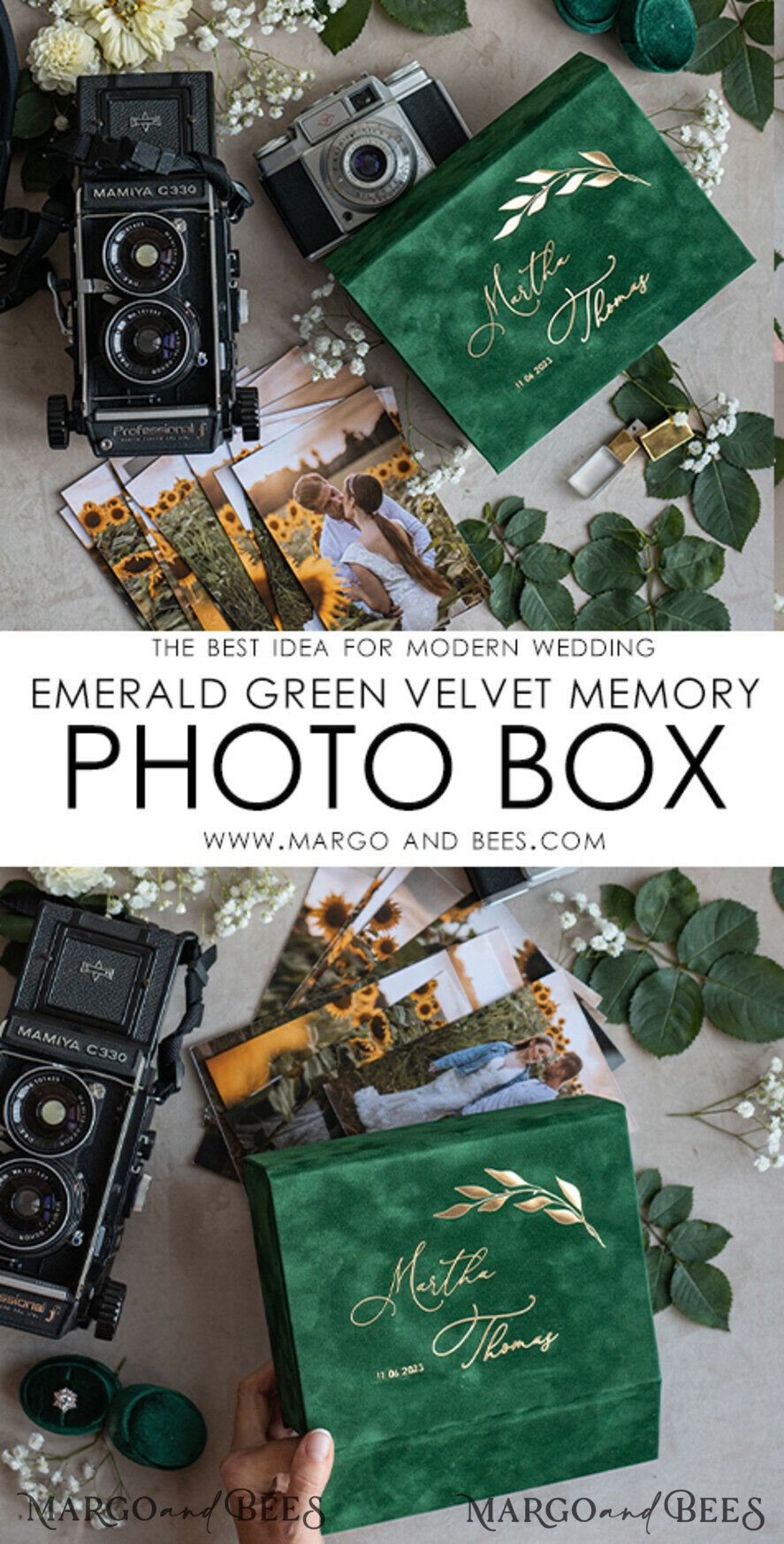 PHOTO ALBUM/ PHOTO BOX Velvet Photo Box Photographer Box Emerald Green Velvet Photo Box Photographer Box Wedding Memory Box, Greenery Custom Keepsake Box, Garden Photographer Gifts for Clients, Wedding Pictures packaging, Custom photography box