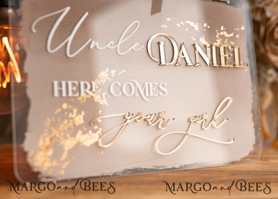 FLOWER GIRL / Page Boy SIGNS acrylic flower girl / page boy signs Personalised Arch acrylic wedding Page Boy sign, Ombre Beige Gold acrylic Page boy sign, painted plexi glass acrylic flower girl sign, flower girl wedding day sign, boho glam arch gold acrylic wedding decor for flower girl, daddy its time to give mummy our last name, arch acrylic here comes the bride