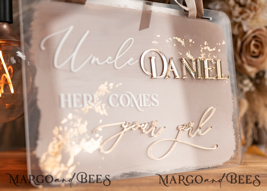 FLOWER GIRL / Page Boy SIGNS acrylic flower girl / page boy signs Personalised Arch acrylic wedding Page Boy sign, Ombre Beige Gold acrylic Page boy sign, painted plexi glass acrylic flower girl sign, flower girl wedding day sign, boho glam arch gold acrylic wedding decor for flower girl, daddy its time to give mummy our last name, arch acrylic here comes the bride