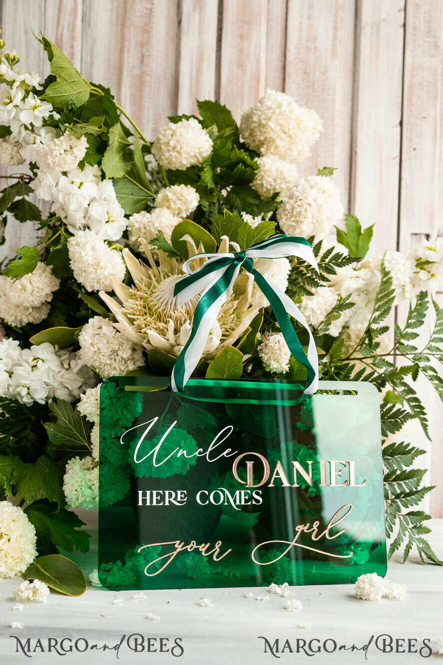 FLOWER GIRL / Page Boy SIGNS acrylic flower girl / page boy signs Personalised Arch acrylic wedding Page Boy sign, Green Gold acrylic Page boy sign, Emerald Green acrylic flower girl sign, flower girl wedding day sign,