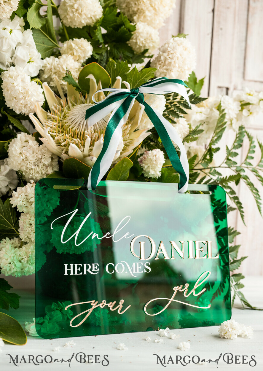 FLOWER GIRL / Page Boy SIGNS acrylic flower girl / page boy signs Personalised Arch acrylic wedding Page Boy sign, Green Gold acrylic Page boy sign, Emerald Green acrylic flower girl sign, flower girl wedding day sign,