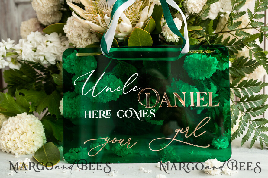 FLOWER GIRL / Page Boy SIGNS acrylic flower girl / page boy signs Personalised Arch acrylic wedding Page Boy sign, Green Gold acrylic Page boy sign, Emerald Green acrylic flower girl sign, flower girl wedding day sign,
