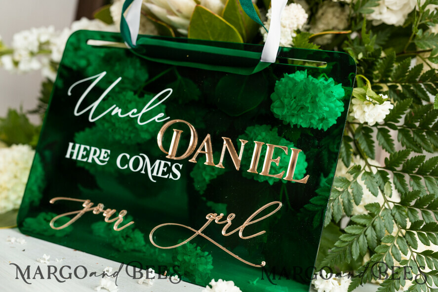 FLOWER GIRL / Page Boy SIGNS acrylic flower girl / page boy signs Personalised Arch acrylic wedding Page Boy sign, Green Gold acrylic Page boy sign, Emerald Green acrylic flower girl sign, flower girl wedding day sign,