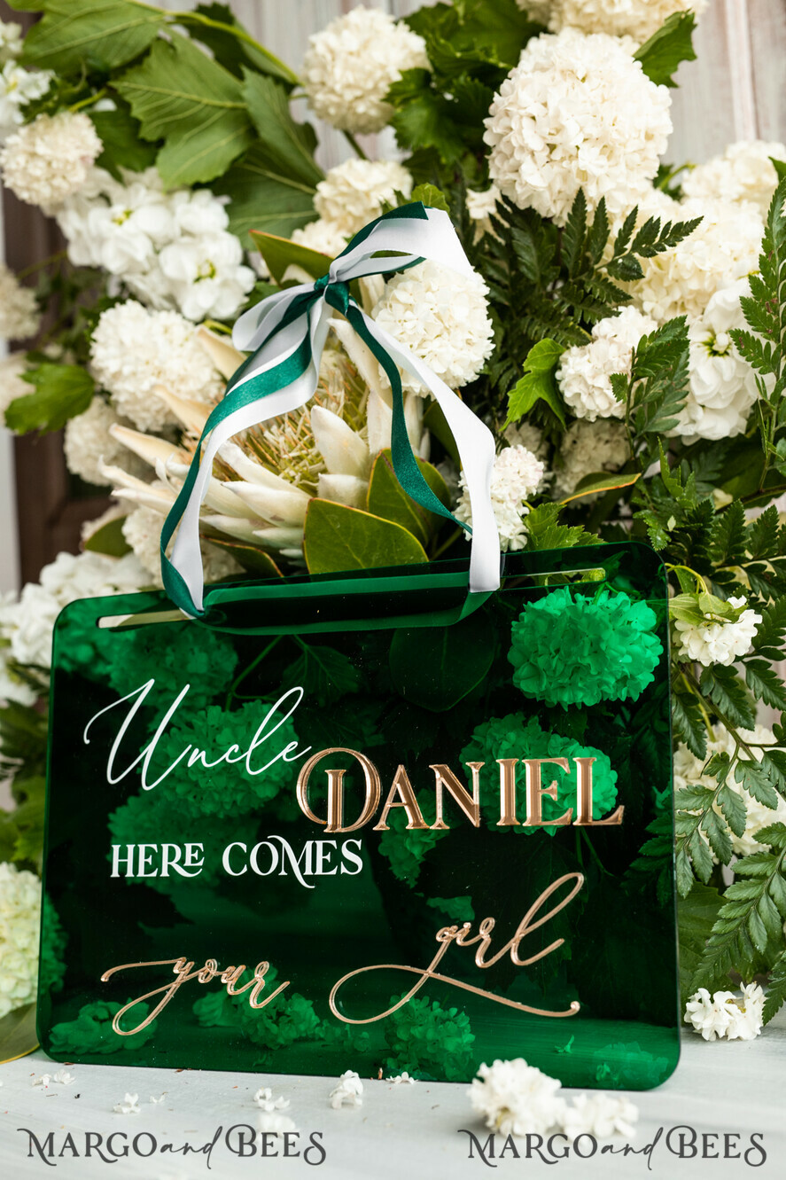 FLOWER GIRL / Page Boy SIGNS acrylic flower girl / page boy signs Personalised Arch acrylic wedding Page Boy sign, Green Gold acrylic Page boy sign, Emerald Green acrylic flower girl sign, flower girl wedding day sign,