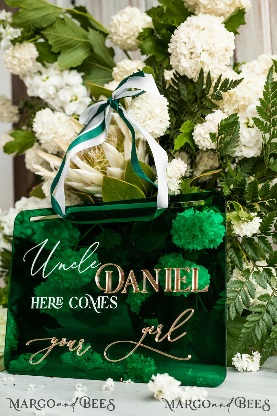 FLOWER GIRL / Page Boy SIGNS acrylic flower girl / page boy signs Personalised Arch acrylic wedding Page Boy sign, Green Gold acrylic Page boy sign, Emerald Green acrylic flower girl sign, flower girl wedding day sign,