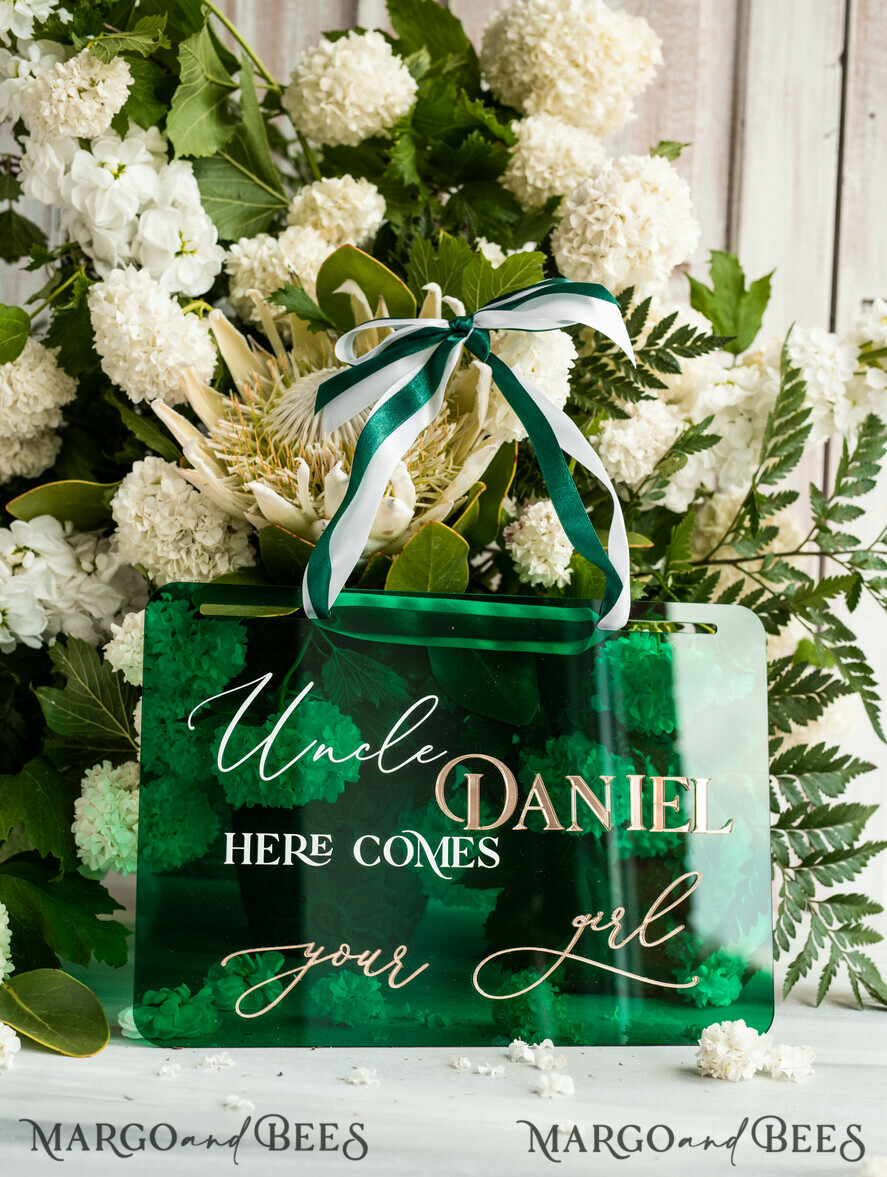 FLOWER GIRL / Page Boy SIGNS acrylic flower girl / page boy signs Personalised Arch acrylic wedding Page Boy sign, Green Gold acrylic Page boy sign, Emerald Green acrylic flower girl sign, flower girl wedding day sign,