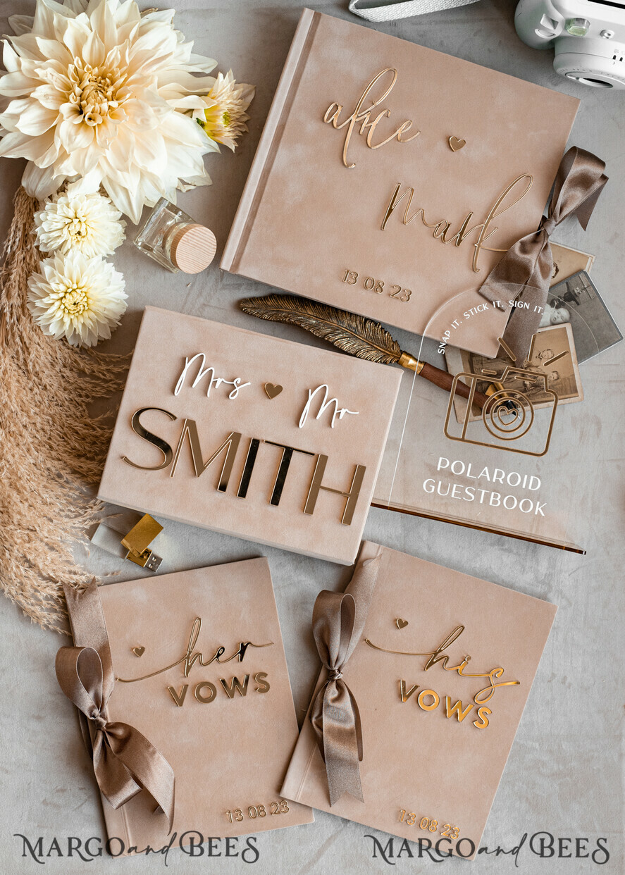 PHOTO ALBUM/ PHOTO BOX Memory Bundle PhotoBox Gustbooks Vows Beige Velvet Bundle Wedding Keepsake Set- Guestbook & sign, His Hers Wedding Vows, Photobox for pictures