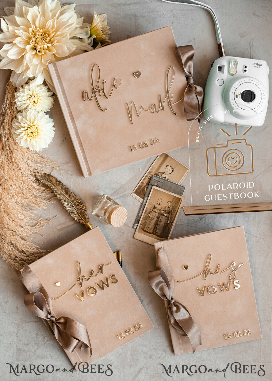 PHOTO ALBUM/ PHOTO BOX Memory Bundle PhotoBox Gustbooks Vows Beige Velvet Bundle Wedding Keepsake Set- Guestbook & sign, His Hers Wedding Vows, Photobox for pictures