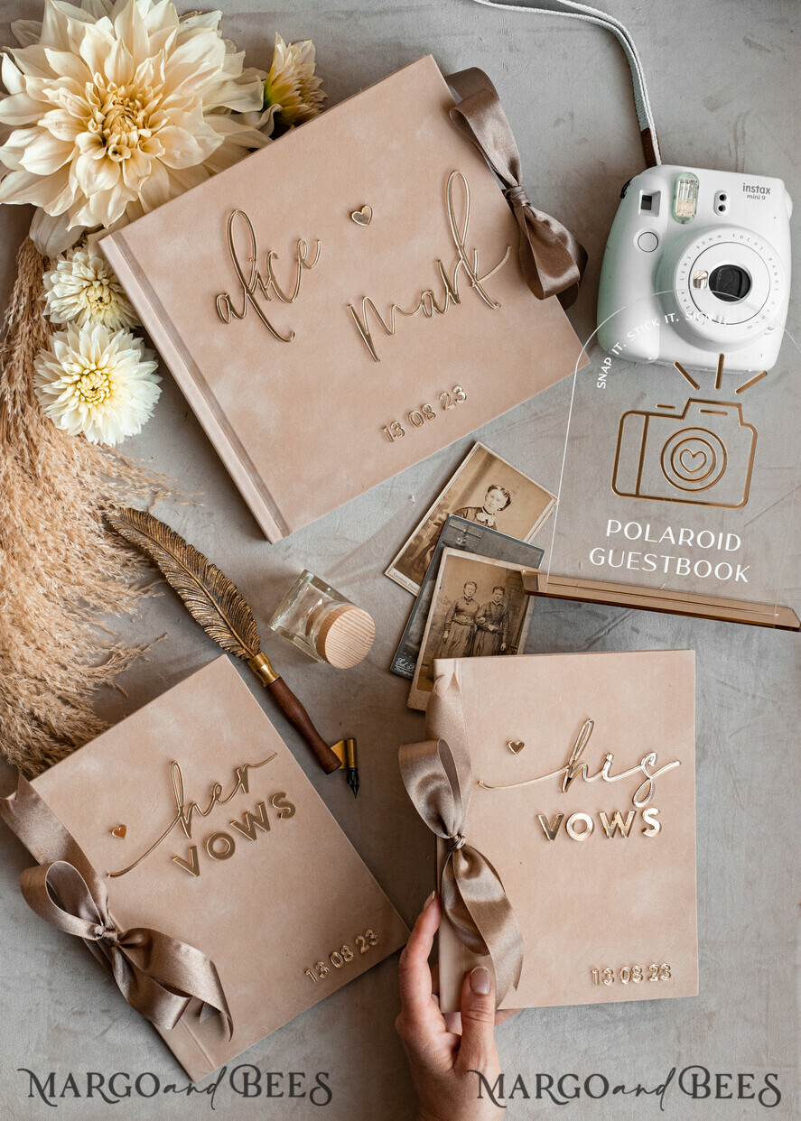 PHOTO ALBUM/ PHOTO BOX Memory Bundle PhotoBox Gustbooks Vows Beige Velvet Bundle Wedding Keepsake Set- Guestbook & sign, His Hers Wedding Vows, Photobox for pictures