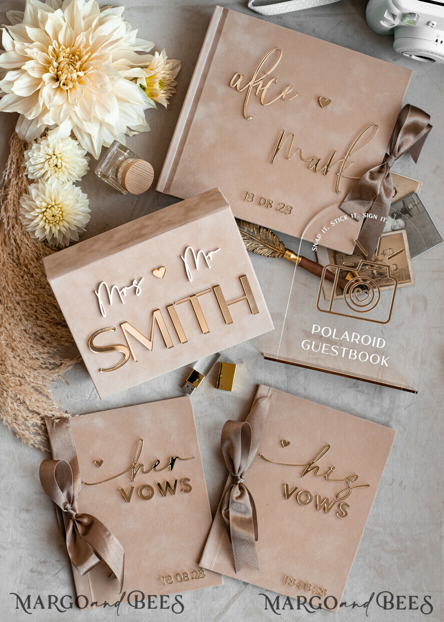 PHOTO ALBUM/ PHOTO BOX Memory Bundle PhotoBox Gustbooks Vows Beige Velvet Bundle Wedding Keepsake Set- Guestbook & sign, His Hers Wedding Vows, Photobox for pictures