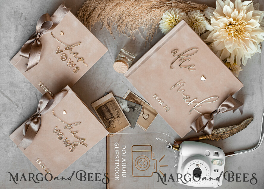 PHOTO ALBUM/ PHOTO BOX Memory Bundle PhotoBox Gustbooks Vows Beige Velvet Bundle Wedding Keepsake Set- Guestbook & sign, His Hers Wedding Vows, Photobox for pictures