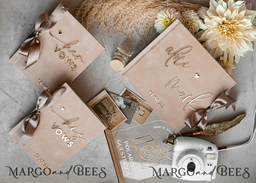 PHOTO ALBUM/ PHOTO BOX Memory Bundle PhotoBox Gustbooks Vows Beige Velvet Bundle Wedding Keepsake Set- Guestbook & sign, His Hers Wedding Vows, Photobox for pictures