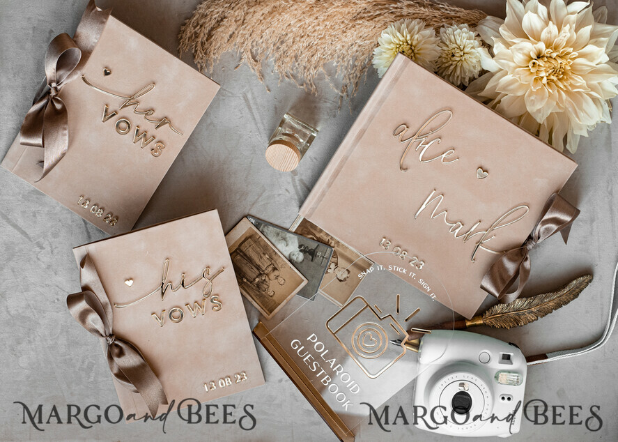 PHOTO ALBUM/ PHOTO BOX Memory Bundle PhotoBox Gustbooks Vows Beige Velvet Bundle Wedding Keepsake Set- Guestbook & sign, His Hers Wedding Vows, Photobox for pictures