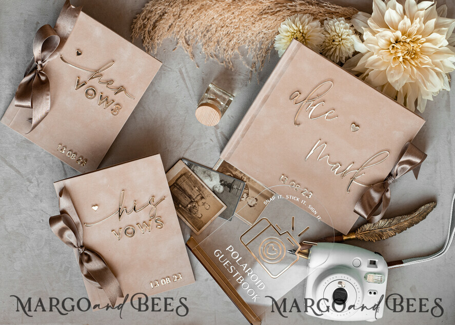 PHOTO ALBUM/ PHOTO BOX Memory Bundle PhotoBox Gustbooks Vows Beige Velvet Bundle Wedding Keepsake Set- Guestbook & sign, His Hers Wedding Vows, Photobox for pictures