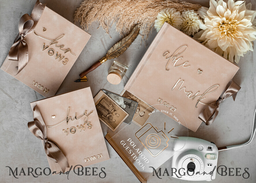 PHOTO ALBUM/ PHOTO BOX Memory Bundle PhotoBox Gustbooks Vows Beige Velvet Bundle Wedding Keepsake Set- Guestbook & sign, His Hers Wedding Vows, Photobox for pictures