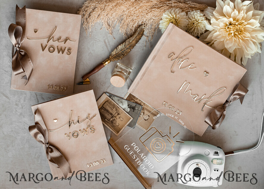 PHOTO ALBUM/ PHOTO BOX Memory Bundle PhotoBox Gustbooks Vows Beige Velvet Bundle Wedding Keepsake Set- Guestbook & sign, His Hers Wedding Vows, Photobox for pictures