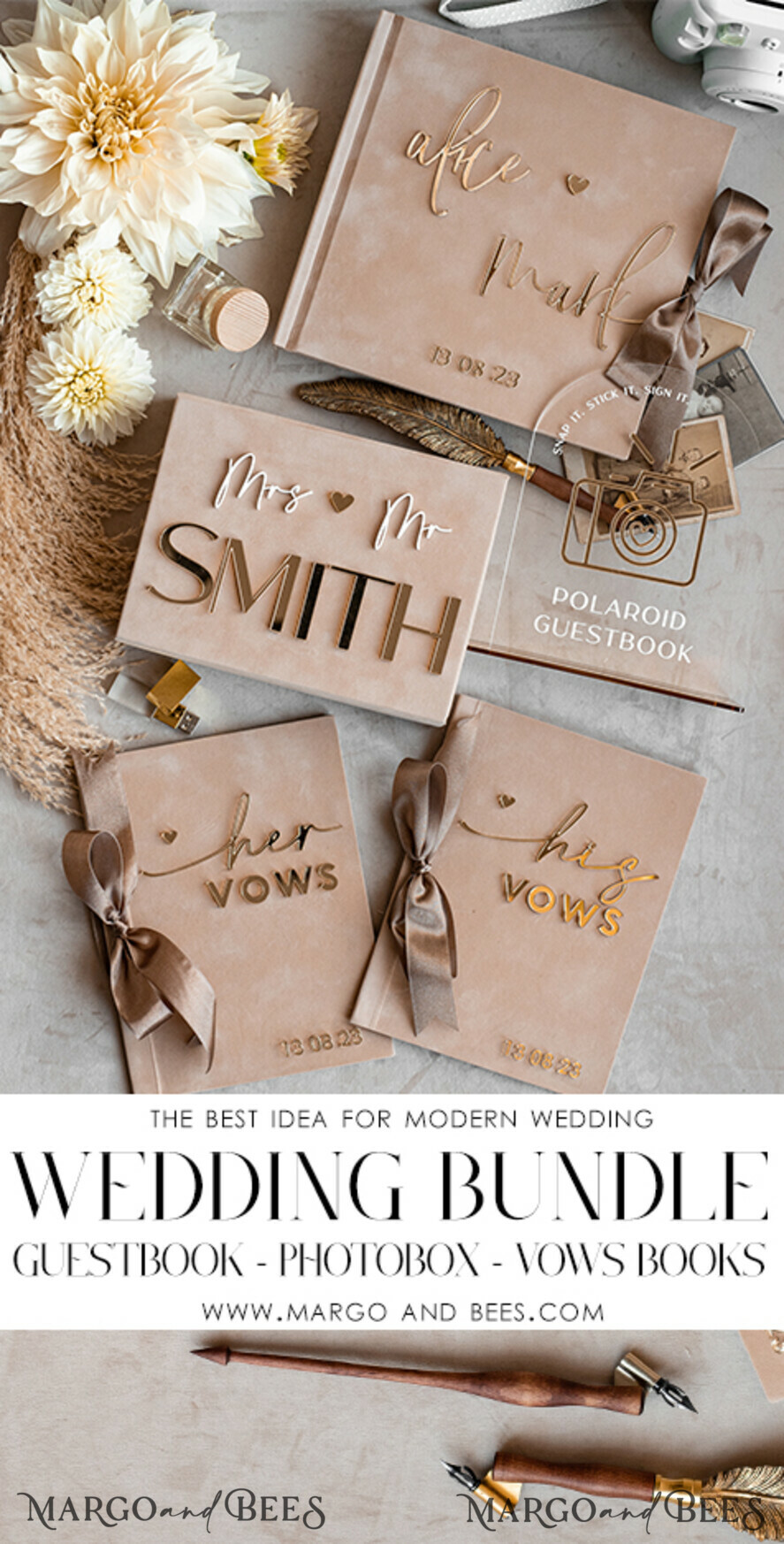 PHOTO ALBUM/ PHOTO BOX Memory Bundle PhotoBox Gustbooks Vows Beige Velvet Bundle Wedding Keepsake Set- Guestbook & sign, His Hers Wedding Vows, Photobox for pictures
