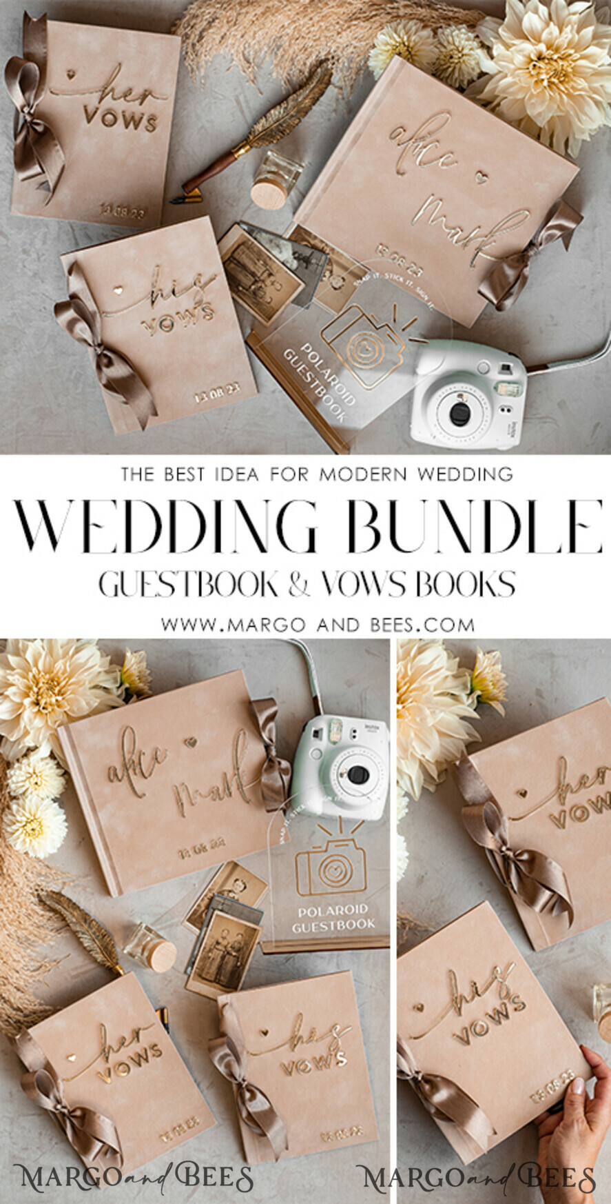 PHOTO ALBUM/ PHOTO BOX Memory Bundle PhotoBox Gustbooks Vows Beige Velvet Bundle Wedding Keepsake Set- Guestbook & sign, His Hers Wedding Vows, Photobox for pictures