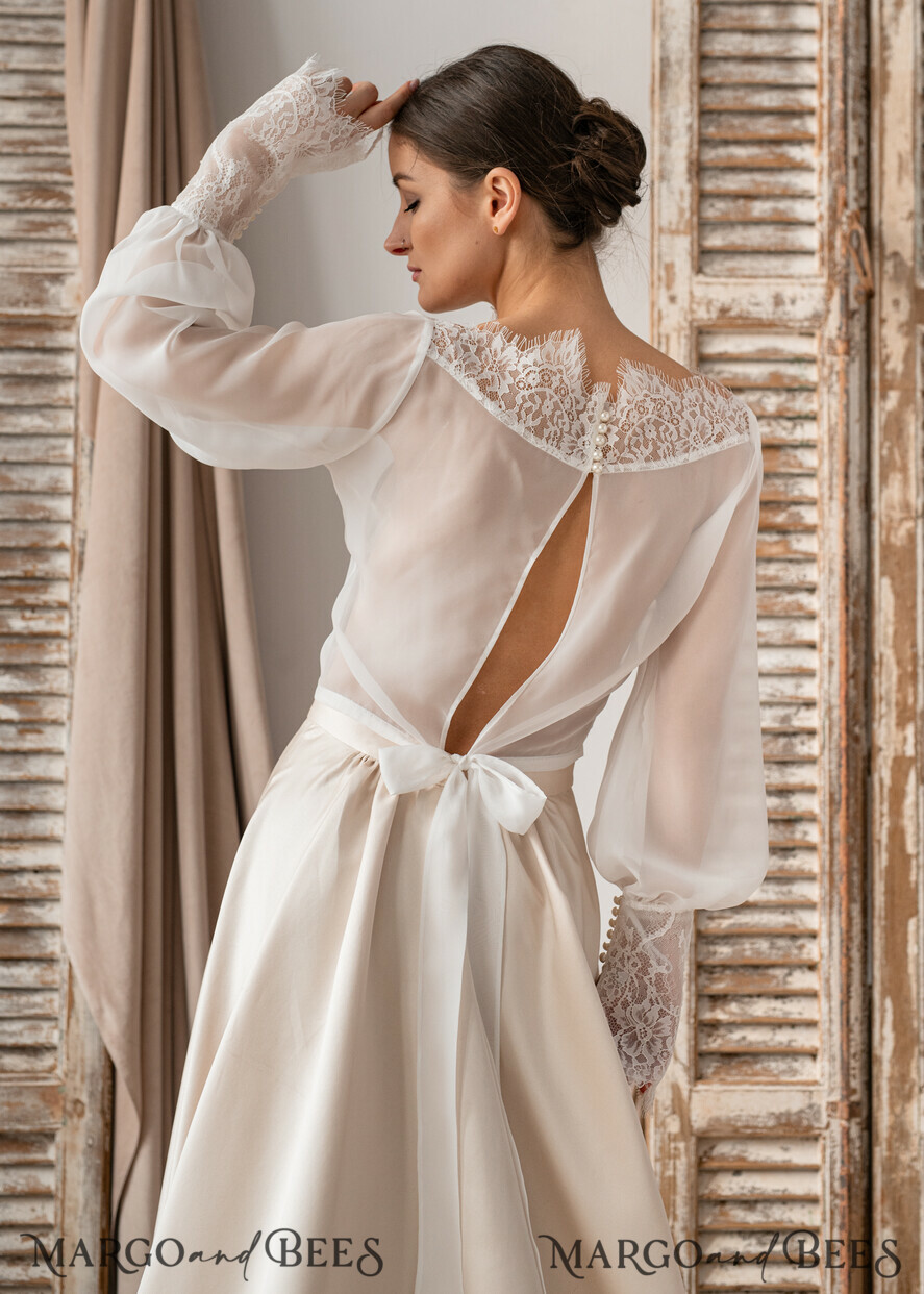 BRIDE bolero, robes, garter LACE WEDDING BOLERO Ivory Silk and Lace Wedding bolero long sleeve, Shrug Women Wedding, Bridal Backless Coverup, Ivory Blouse for Bride, Bridal Lace Blouse, dress capalet