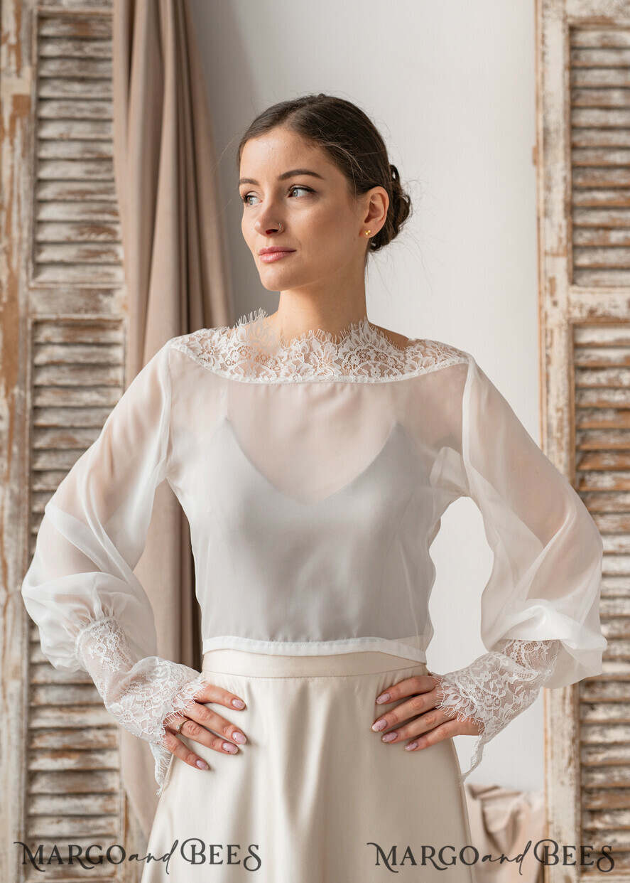 BRIDE bolero, robes, garter LACE WEDDING BOLERO Ivory Silk and Lace Wedding bolero long sleeve, Shrug Women Wedding, Bridal Backless Coverup, Ivory Blouse for Bride, Bridal Lace Blouse, dress capalet
