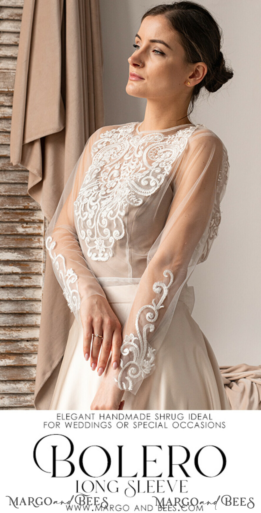 BRIDE bolero, robes, garter LACE WEDDING BOLERO Ivory Lace Wedding bolero long sleeve, Shrug Women Wedding, Bridal Backless Coverup, Nude Blouse for Bride, Wedding Dress Topper