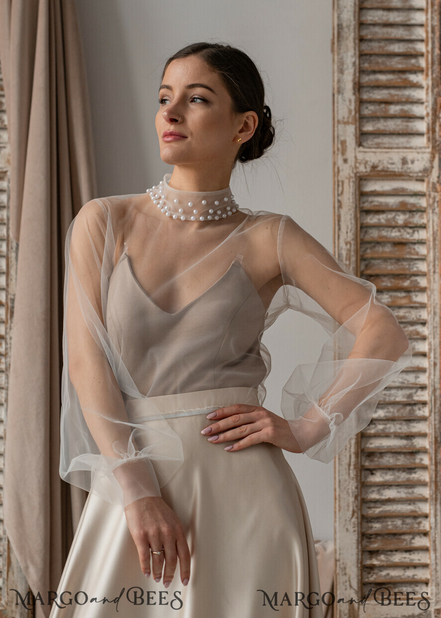 BRIDE bolero, robes, garter LACE WEDDING BOLERO Ivory tulle Wedding bolero puff sleeve, Shrug Women Wedding, Bridal Coverup, Ivory Blouse for Bride, Bridal Tulle Blouse, dress capalet