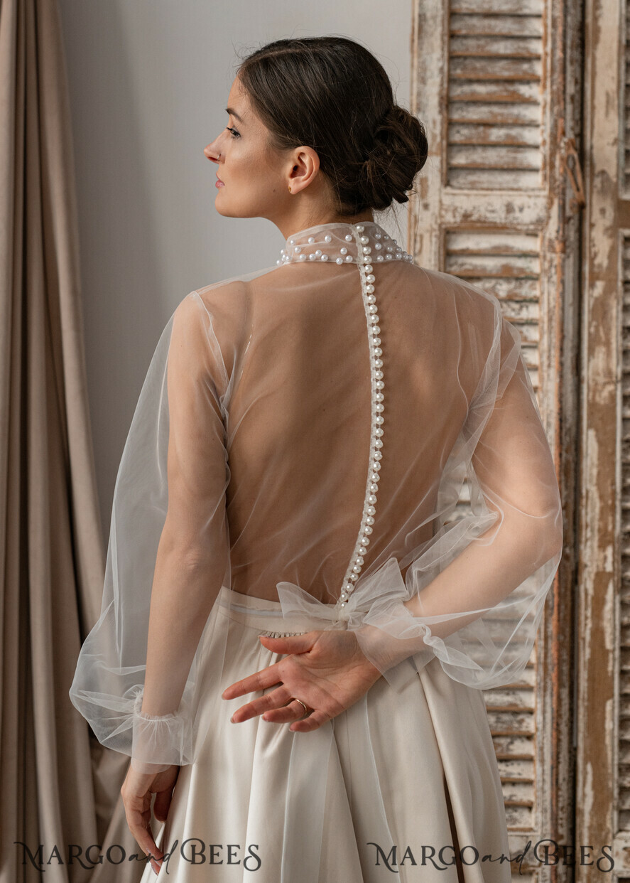 BRIDE bolero, robes, garter LACE WEDDING BOLERO Ivory tulle Wedding bolero puff sleeve, Shrug Women Wedding, Bridal Coverup, Ivory Blouse for Bride, Bridal Tulle Blouse, dress capalet