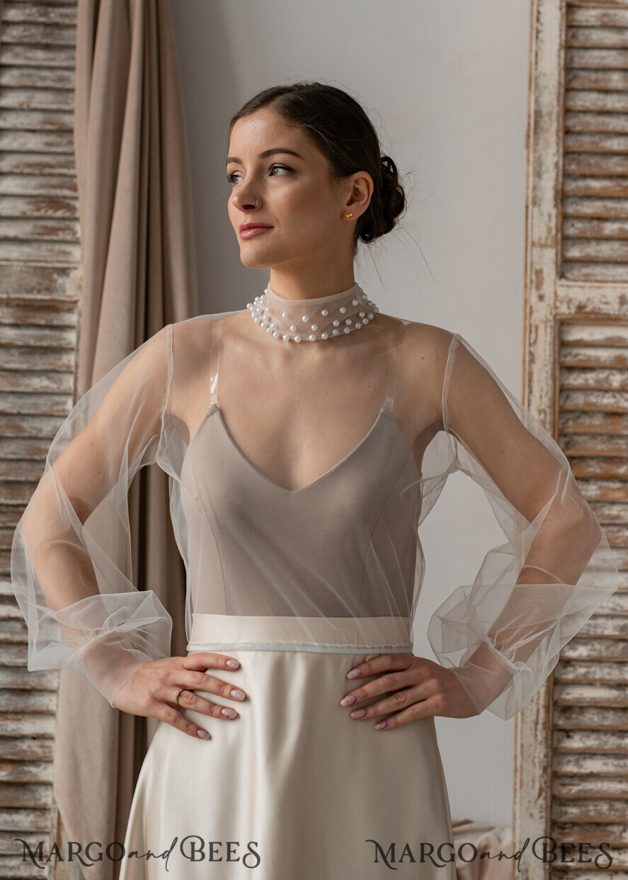 BRIDE bolero, robes, garter LACE WEDDING BOLERO Ivory tulle Wedding bolero puff sleeve, Shrug Women Wedding, Bridal Coverup, Ivory Blouse for Bride, Bridal Tulle Blouse, dress capalet