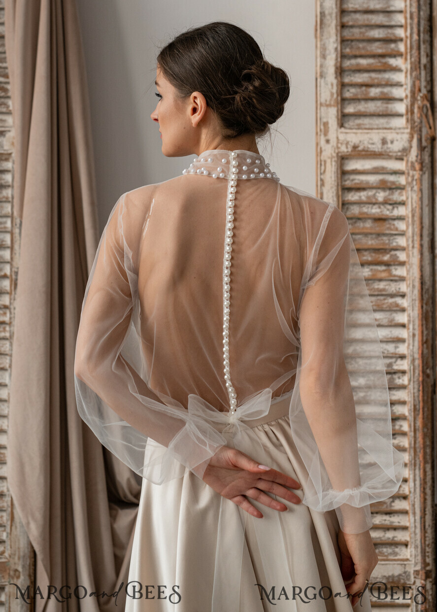 BRIDE bolero, robes, garter LACE WEDDING BOLERO Ivory tulle Wedding bolero puff sleeve, Shrug Women Wedding, Bridal Coverup, Ivory Blouse for Bride, Bridal Tulle Blouse, dress capalet