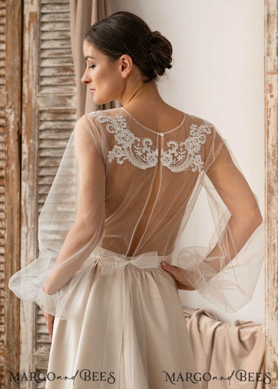 BRIDE bolero, robes, garter LACE WEDDING BOLERO Ivory Lace Wedding bolero long sleeve, Shrug Women Wedding, Bridal Backless Coverup, Ivory Blouse for Bride, Bridal Lace Blouse, dress capalet