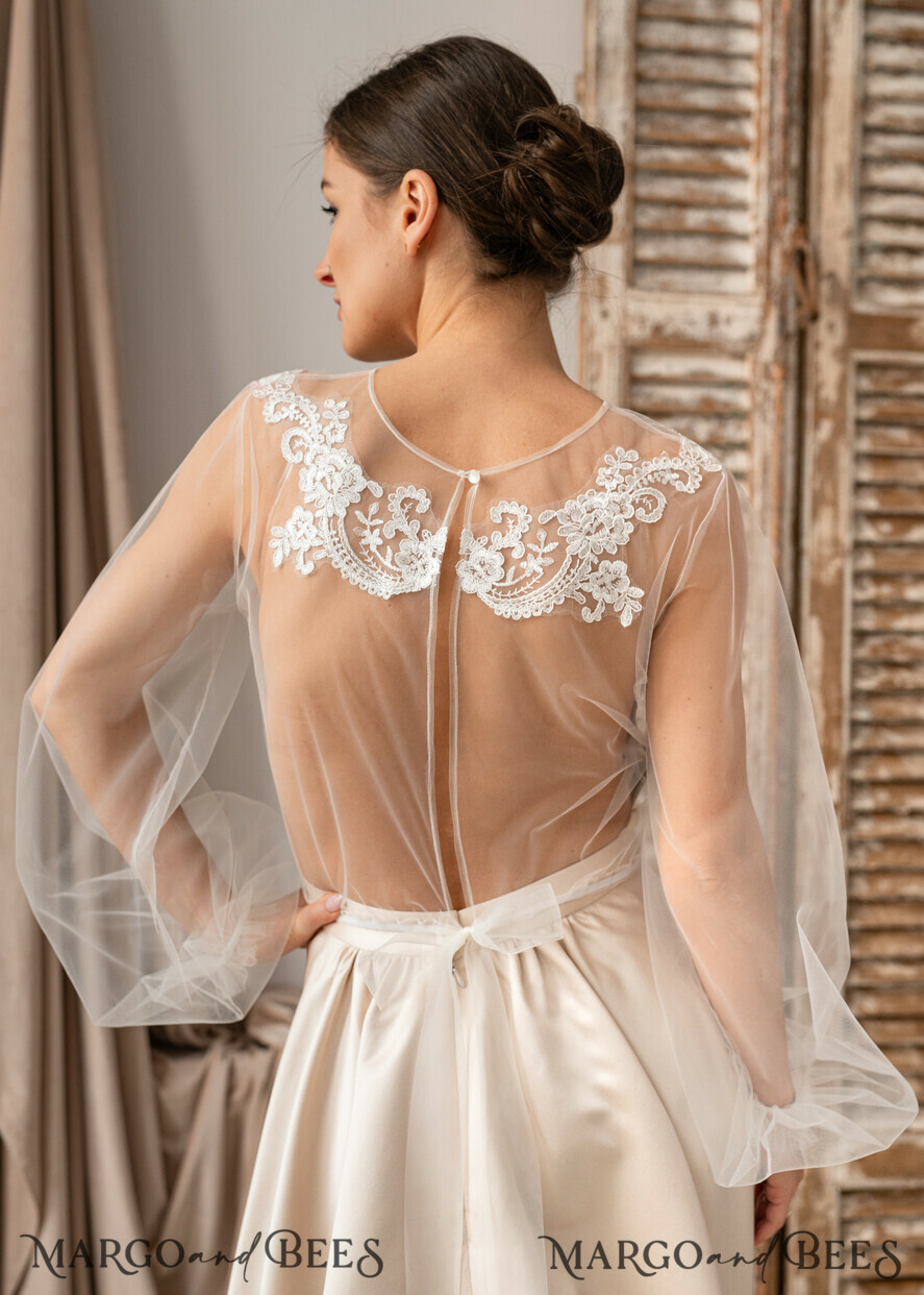 BRIDE bolero, robes, garter LACE WEDDING BOLERO Ivory Lace Wedding bolero long sleeve, Shrug Women Wedding, Bridal Backless Coverup, Ivory Blouse for Bride, Bridal Lace Blouse, dress capalet