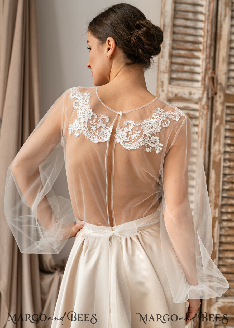 BRIDE bolero, robes, garter LACE WEDDING BOLERO Ivory Lace Wedding bolero long sleeve, Shrug Women Wedding, Bridal Backless Coverup, Ivory Blouse for Bride, Bridal Lace Blouse, dress capalet