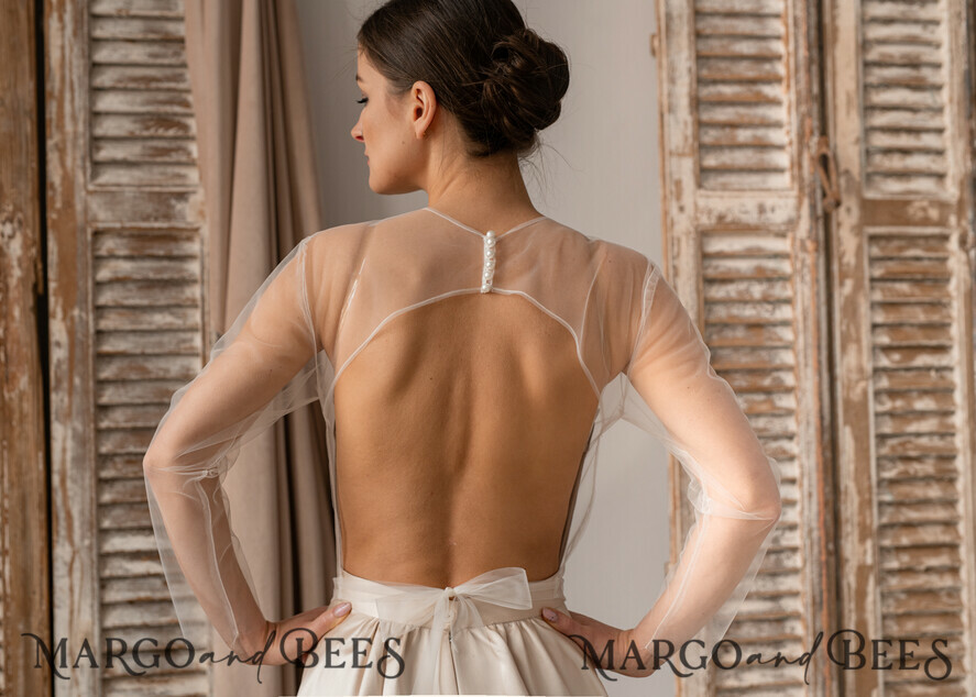 BRIDE bolero, robes, garter LACE WEDDING BOLERO Ivory tulle Wedding bolero long sleeve, Shrug Women Wedding, Bridal Coverup, Ivory Blouse for Bride, Bridal Tulle Blouse, dress capalet