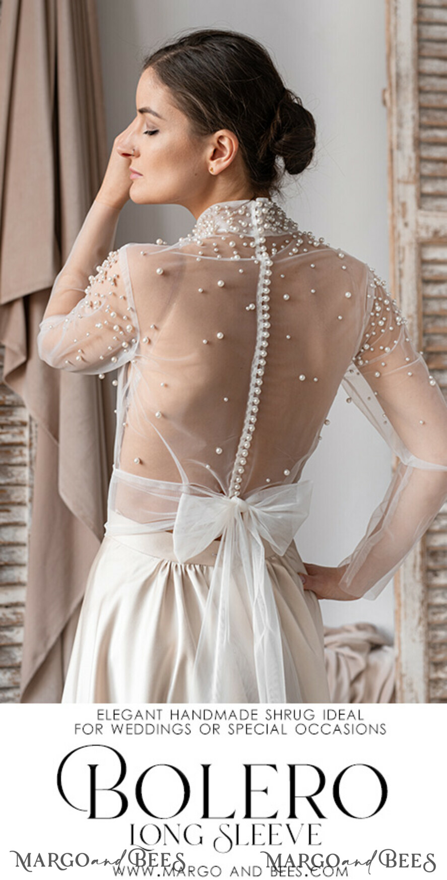 BRIDE bolero, robes, garter LACE WEDDING BOLERO Ivory tulle Wedding bolero long sleevewith bow , Shrug Women Wedding, Bridal Coverup, white Blouse for Bride, Bridal Tulle Blouse, dress capalet