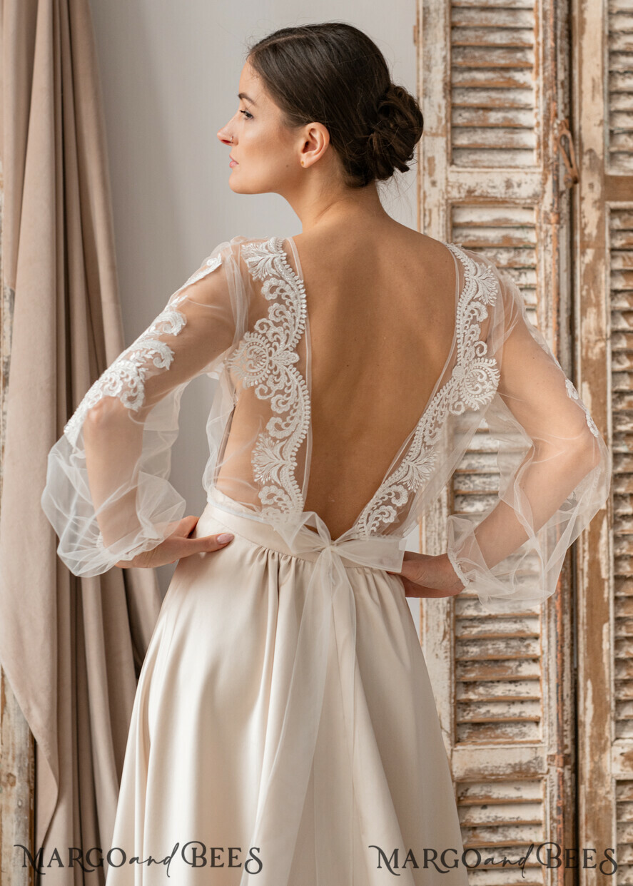 BRIDE bolero, robes, garter LACE WEDDING BOLERO Ivory Lace Wedding bolero puff sleeve, Shrug Women Wedding, Bridal Backless Coverup, Ivory Blouse for Bride, Bridal Lace Blouse, dress capalet