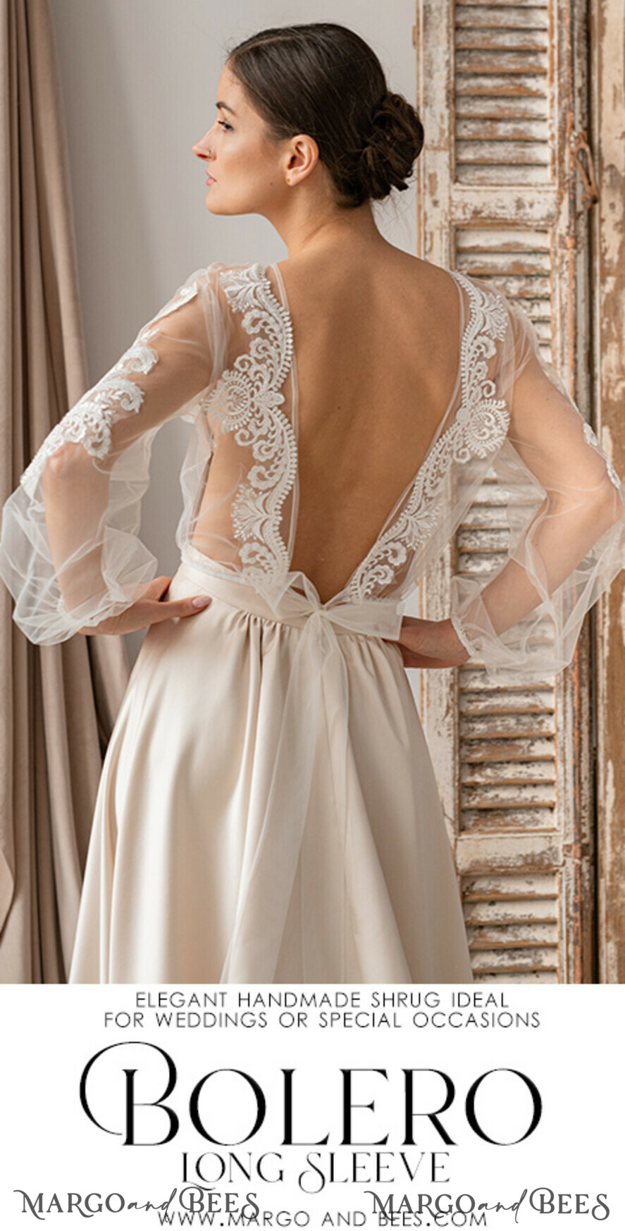 BRIDE bolero, robes, garter LACE WEDDING BOLERO Ivory Lace Wedding bolero puff sleeve, Shrug Women Wedding, Bridal Backless Coverup, Ivory Blouse for Bride, Bridal Lace Blouse, dress capalet