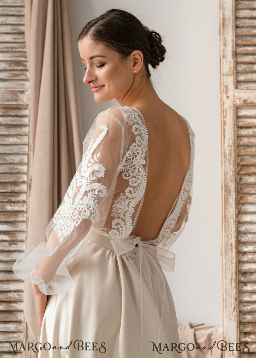 BRIDE bolero, robes, garter LACE WEDDING BOLERO Ivory Lace Wedding bolero puff sleeve, Shrug Women Wedding, Bridal Backless Coverup, Ivory Blouse for Bride, Bridal Lace Blouse, dress capalet