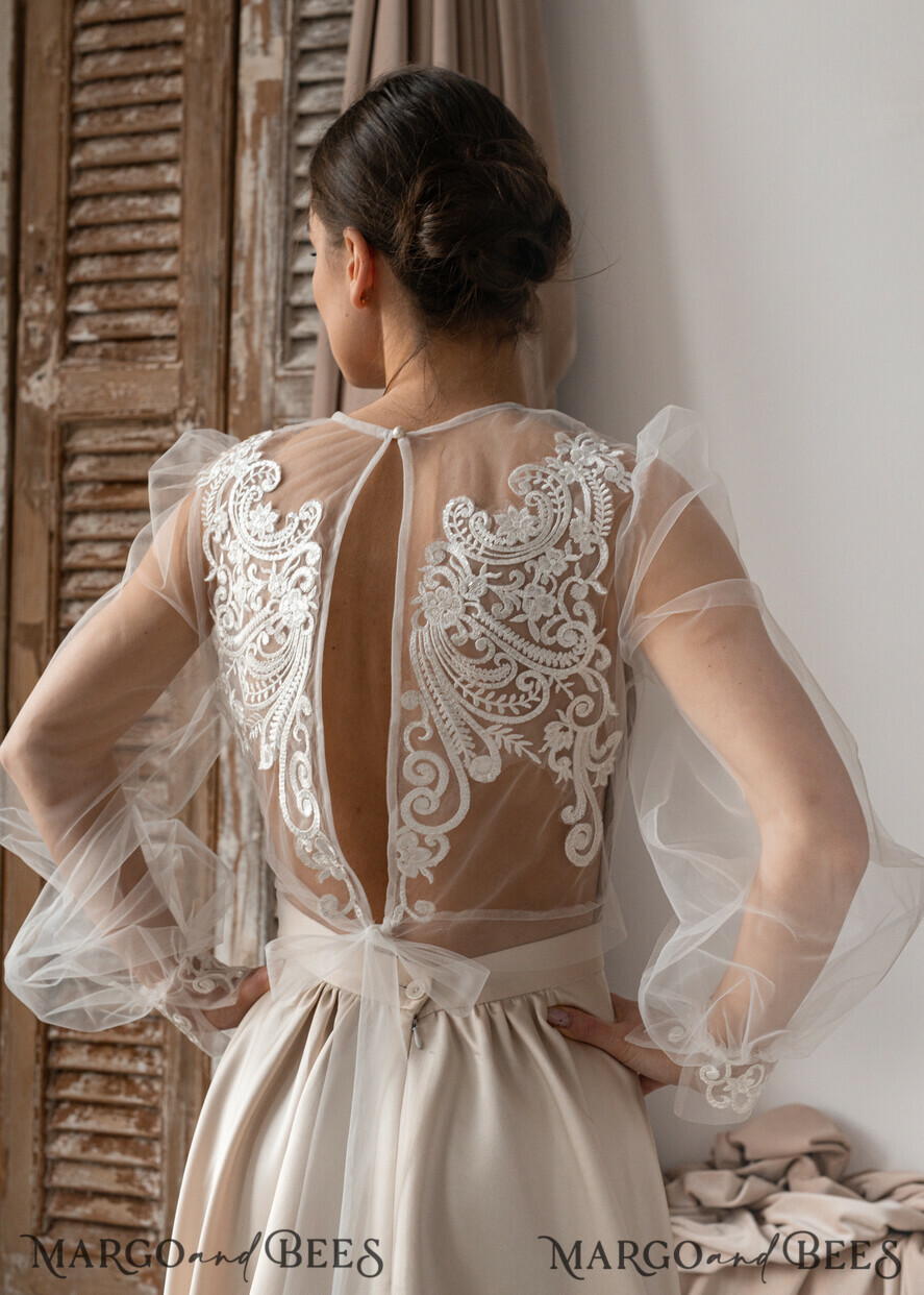 BRIDE bolero, robes, garter LACE WEDDING BOLERO Ivory Lace Wedding bolero long sleeve, Shrug Women Wedding, Bridal Backless Coverup, Boho Blouse for Bride, Wedding Dress Topper