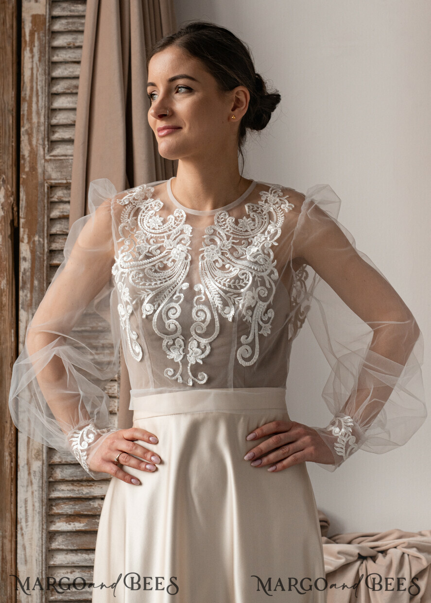 BRIDE bolero, robes, garter LACE WEDDING BOLERO Ivory Lace Wedding bolero long sleeve, Shrug Women Wedding, Bridal Backless Coverup, Boho Blouse for Bride, Wedding Dress Topper