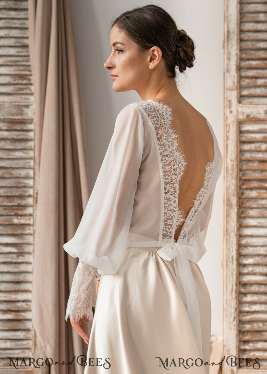 BRIDE bolero, robes, garter LACE WEDDING BOLERO Ivory Silk and Lace Wedding bolero long sleeve, Shrug Women Wedding, Bridal Backless Coverup, Ivory Blouse for Bride, Bridal Lace Blouse, dress capalet