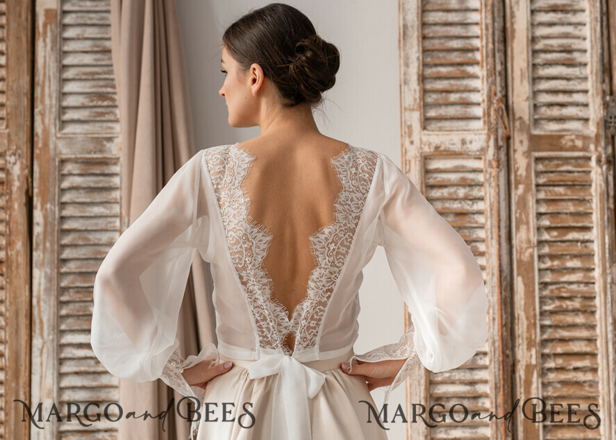 BRIDE bolero, robes, garter LACE WEDDING BOLERO Ivory Silk and Lace Wedding bolero long sleeve, Shrug Women Wedding, Bridal Backless Coverup, Ivory Blouse for Bride, Bridal Lace Blouse, dress capalet